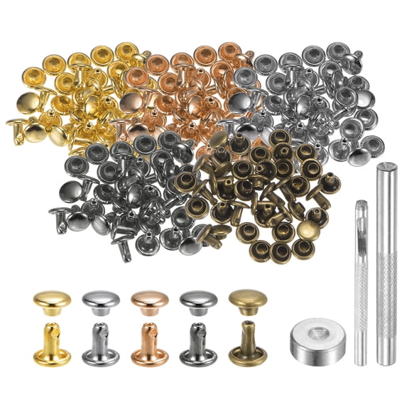 Uxcell 100 Sets Leather Rivets 6mm x 6mm Metal with 3 Setter Tools Multi Colors for Leather Craft DIY