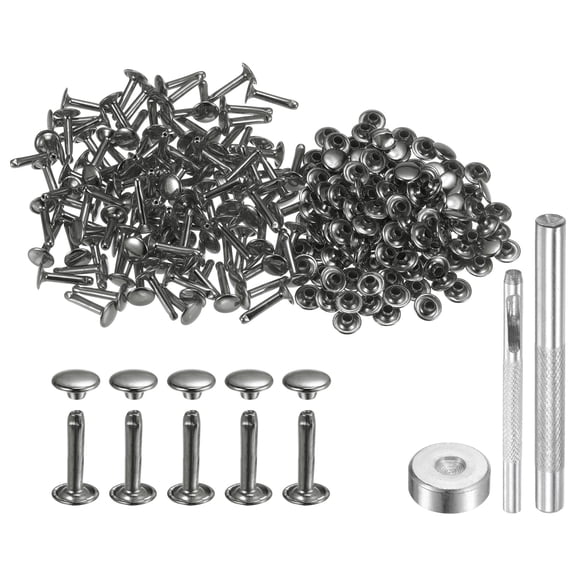 Uxcell 100 Sets Leather Rivets 9mm x 16mm Metal with 3 Setter Tools for Craft, Gunmetal