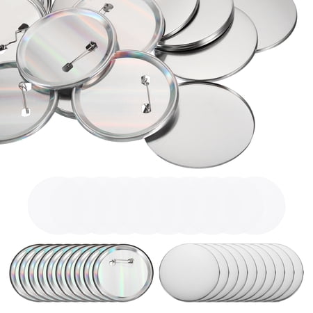 Uxcell 100 Sets Metal Button Parts Supplies Reflective Back for Button Maker Machine Round Pin Maker 3 inch