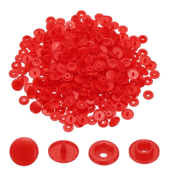 Uxcell 100 Sets T5 Resin Plastic Snaps, Glossy Round Resin Fasteners No-Sew Snap Buttons Kit for Fabric Sewing, Crafts, Clothing, Bags (Red)