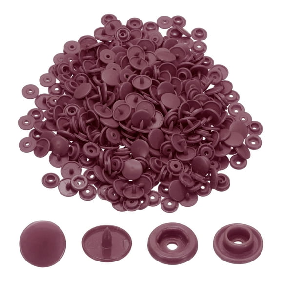 Uxcell 100 Sets T5 Resin Plastic Snaps, Glossy Round Resin Fasteners No-Sew Snap Buttons Kit for Fabric Sewing, Crafts, Clothing, Bags (Wine Red)