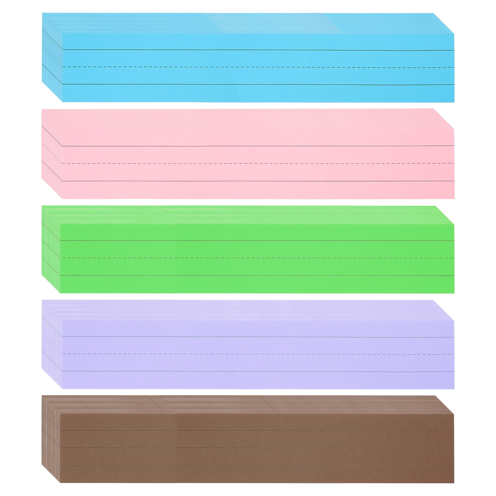 Uxcell 100 Sheets Ruled Sentence Strips, 3" x 17" Cardstock 250GSM Writing Paper Blue Red Lined for Classrooms, 5 Colors