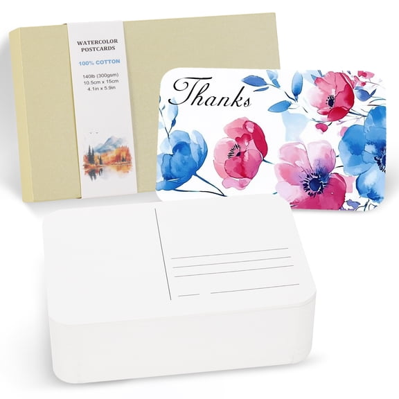 Uxcell 100 Sheets Watercolor Postcards 4x6 Inch Rounded Corners Cold Pressed(Beige Box)