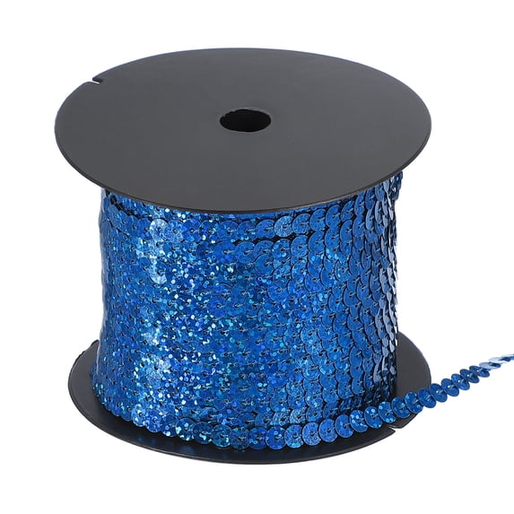 Uxcell 100 Yard Flat Sequin Strip, 6mm Paillette Sequins String Ribbon Roll Spangle Flat Sequin Strip for Crafts Embellishments Sewing Costume Accessories, Laser Blue