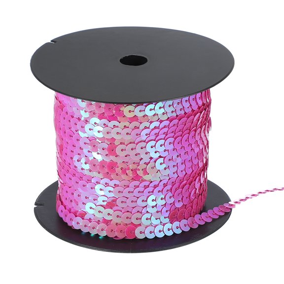 Uxcell 100 Yard Flat Sequin Strip, 6mm Paillette Sequins String Ribbon Roll Spangle Flat Sequin Strip for Crafts Embellishments Sewing Costume Accessories, Colored Rose Red