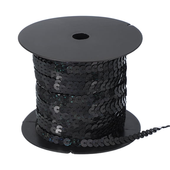 Uxcell 100 Yard Flat Sequin Strip, 6mm Paillette Sequins String Ribbon Roll Spangle Flat Sequin Strip for Crafts Embellishments Sewing Costume Accessories, Laser Black