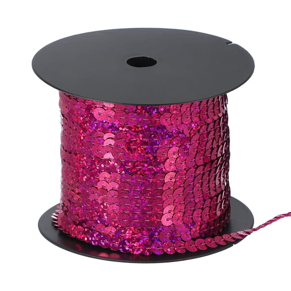 Uxcell 100 Yard Flat Sequin Strip, 6mm Paillette Sequins String Ribbon Roll Spangle Flat Sequin Strip for Crafts Embellishments Sewing Costume Accessories, Laser Rose Red