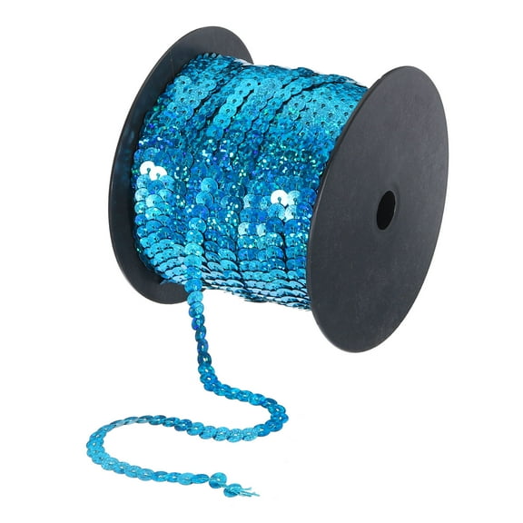 Uxcell 100 Yards x 0.24 Inch Flat Sequin Strip Laser Sequins Fabric Paillette Spangle Sequins Trim Bling Lake Blue