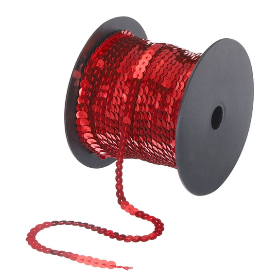 Uxcell 100 Yards x 0.24 Inch Flat Sequin Strip Laser Sequins Fabric Paillette Spangle Sequins Trim Red