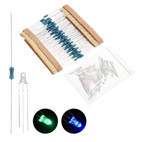 Uxcell 100 pack 3mm LED Diode Lights, Blue Green Common Anode Round Transparent DC 3-12V High Brightness Lighting Bulb Lamps with 470 Ohms Metal Film Resistor for Electronics Components