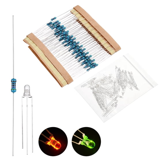 Uxcell 100 pack 3mm LED Diode Lights, Red Lime Common Anode Round Transparent DC 3-12V High Brightness Lighting Bulb Lamps with 470 Ohms Metal Film Resistor for Electronics Components