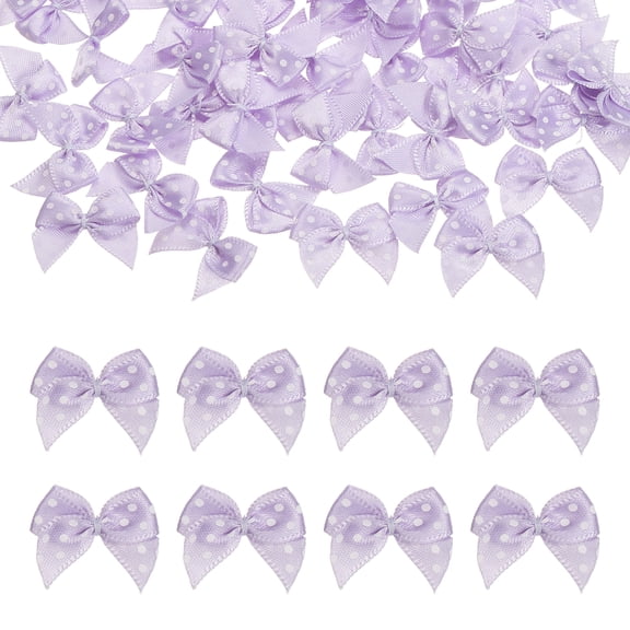 Uxcell 100 pcs Mini Satin Ribbon Bows, 1" Small Tiny Polka Dot Bows Fabric Ribbon Bowknot for DIY Crafts Gift Wrapping Scrapbooking Party Decorations Sewing Clothes Ornament, Light Purple