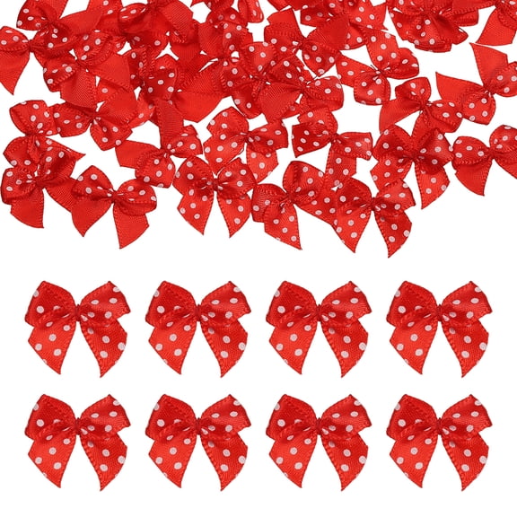 Uxcell 100 pcs Mini Satin Ribbon Bows, 1" Small Tiny Polka Dot Bows Fabric Ribbon Bowknot for DIY Crafts Gift Wrapping Scrapbooking Party Decorations Sewing Clothes Ornament, Red