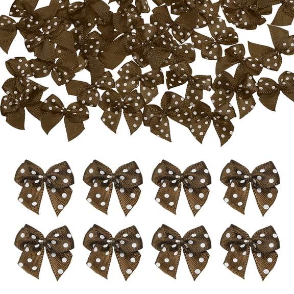 Uxcell 100 pcs Mini Satin Ribbon Bows, 1" Small Tiny Polka Dot Bows Fabric Ribbon Bowknot for DIY Crafts Gift Wrapping Scrapbooking Party Decorations Sewing Clothes Ornament, Coffee