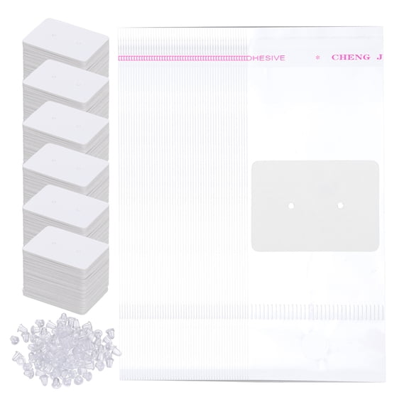 Uxcell 100 x 40 mm Cardstock Paper Earring Display Cards with Bags Earring Backs 1 Set White