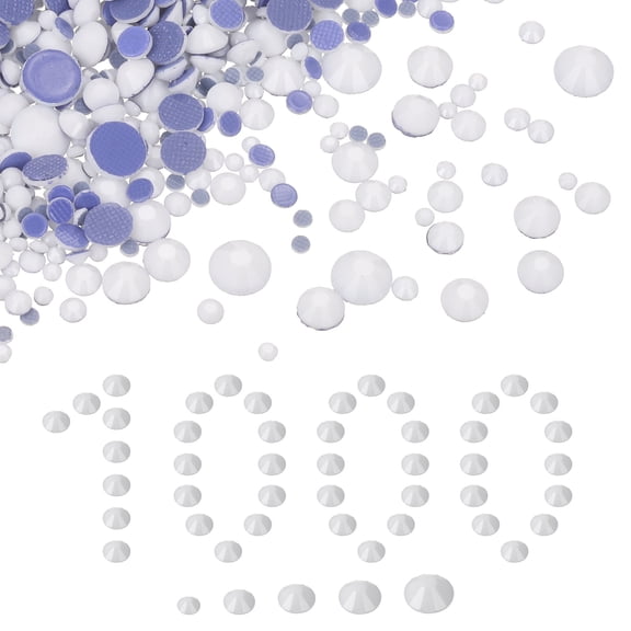 Uxcell 1000 Pcs Hotfix Rhinestones Flatback Crystal Glass Gems with Clear Bag Nail Art Kit for Crafts Clothes DIY Decoration 5 Sizes (SS6-SS20 Set,Pure White)