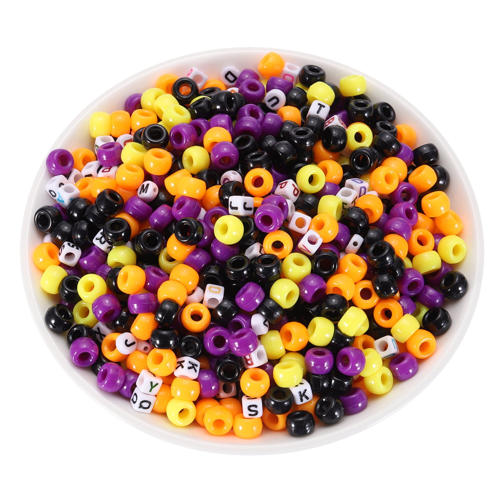 Uxcell 1000 Pcs Pony Beads 6 x 9 mm Acrylic Friendship Bracelet Making Kit with Letter Bead, Black/Orange/Purple