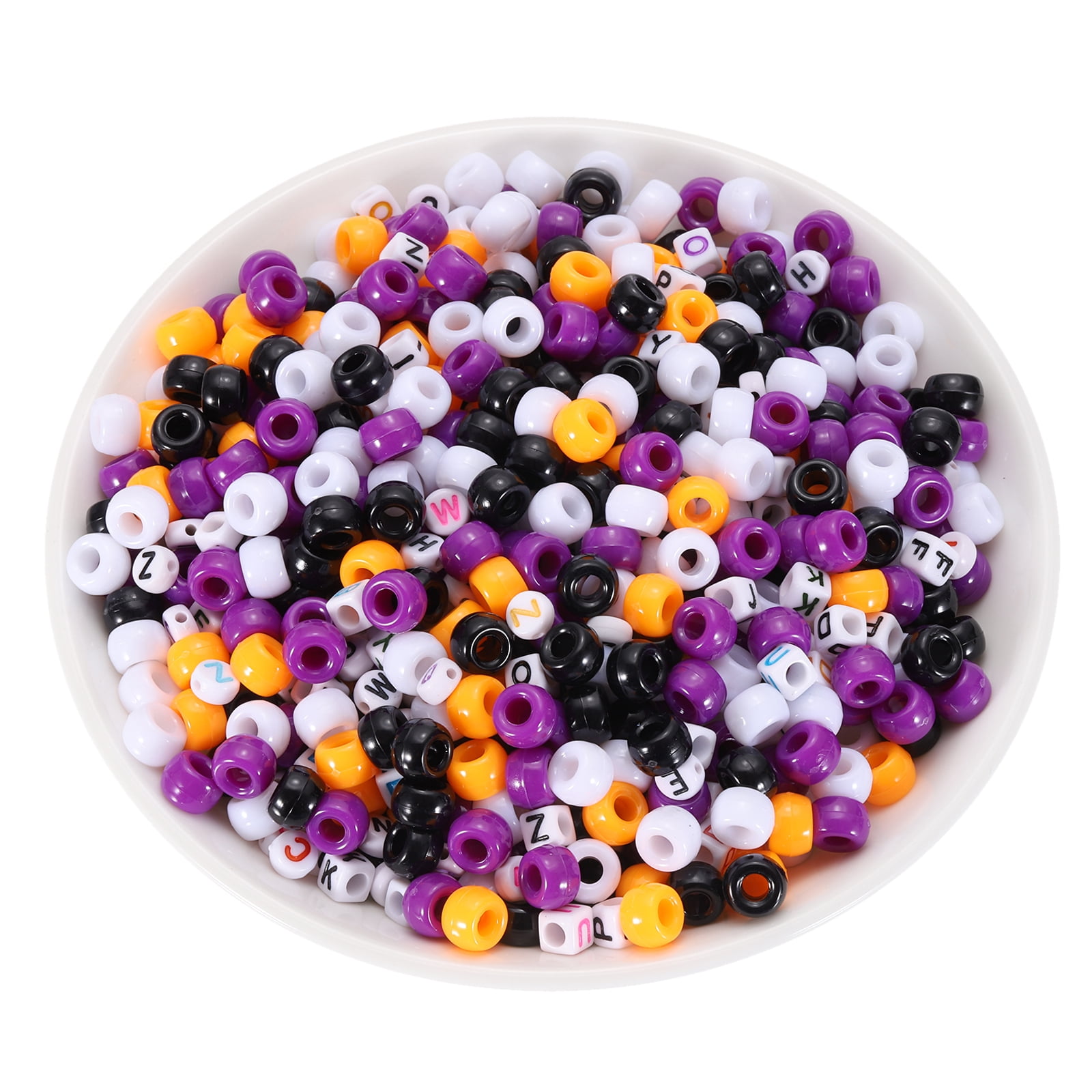 Uxcell 1000 Pcs Pony Beads 6 x 9 mm Acrylic Friendship Bracelet Making Kit with Letter Bead, Black/White/Orange/Purple