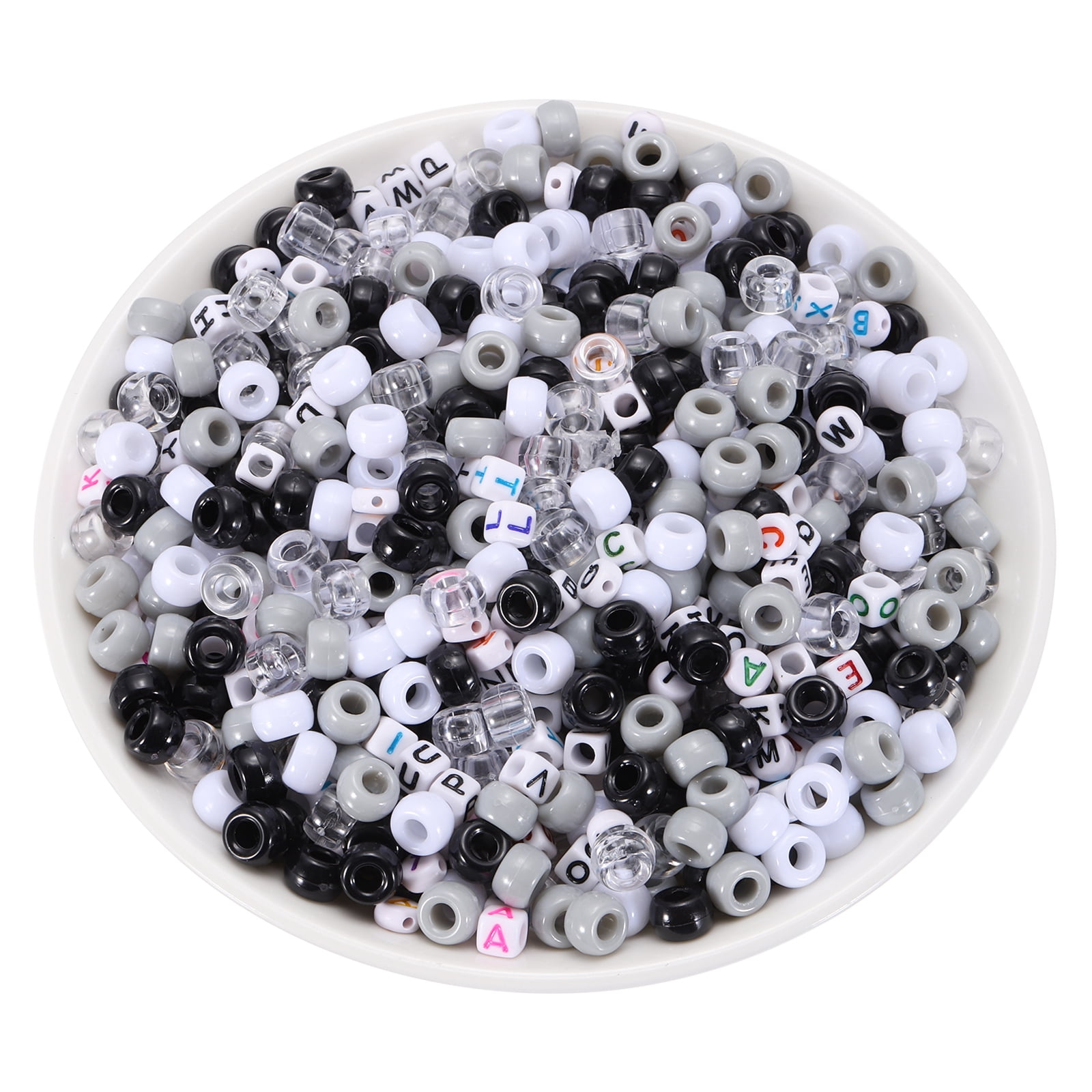 Uxcell 1000 Pcs Pony Beads 6 x 9 mm Acrylic Friendship Bracelet Making Kit with Letter Bead, Black/White