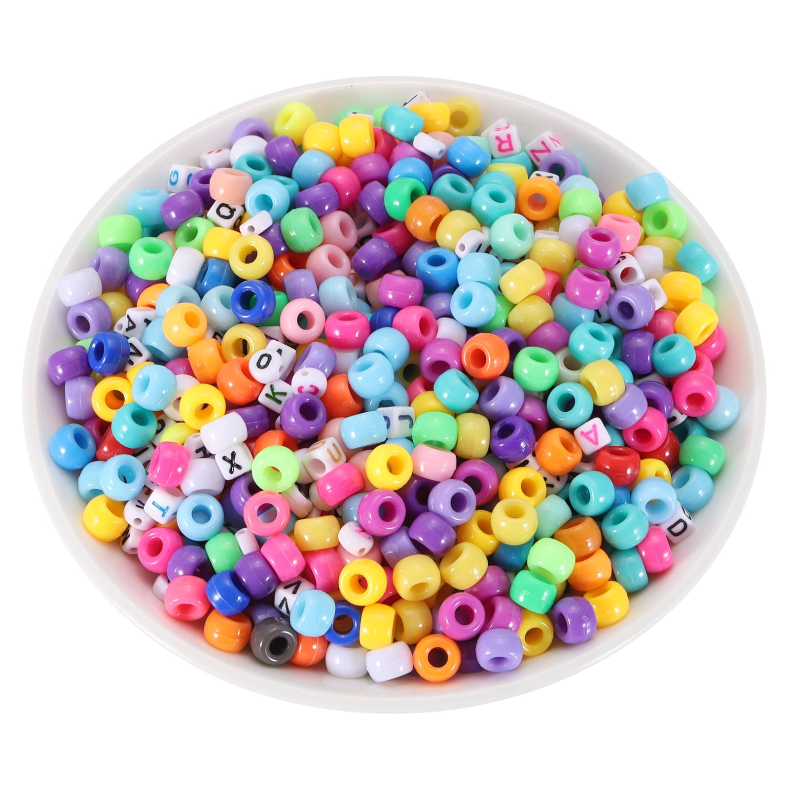Uxcell 1000 Pcs Pony Beads 6 x 9 mm Acrylic Friendship Bracelet Making Kit with Letter Bead, Dark Multicolor