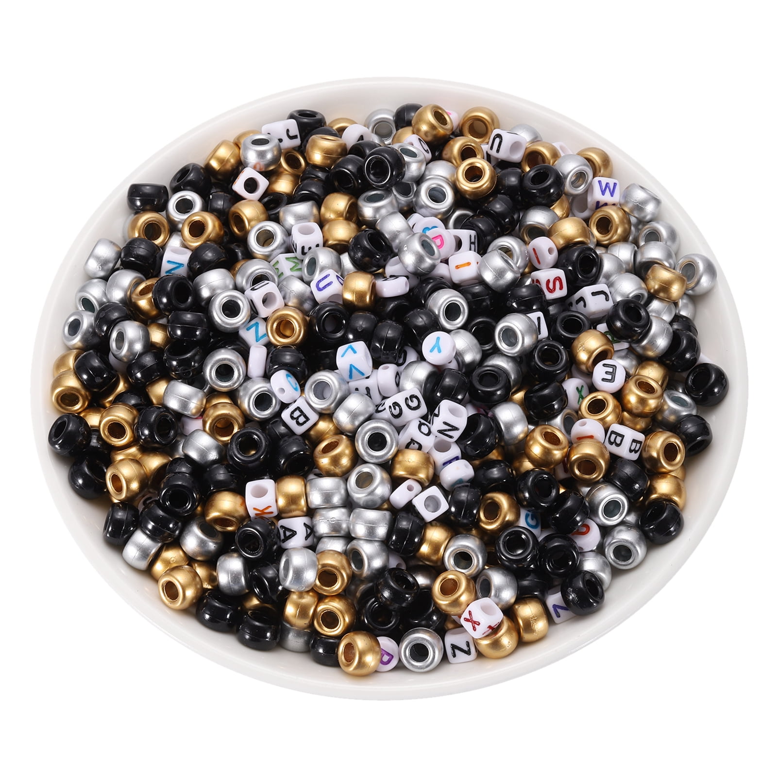 Uxcell 1000 Pcs Pony Beads 6 x 9 mm Acrylic Friendship Bracelet Making Kit with Letter Bead, Gold/Silver