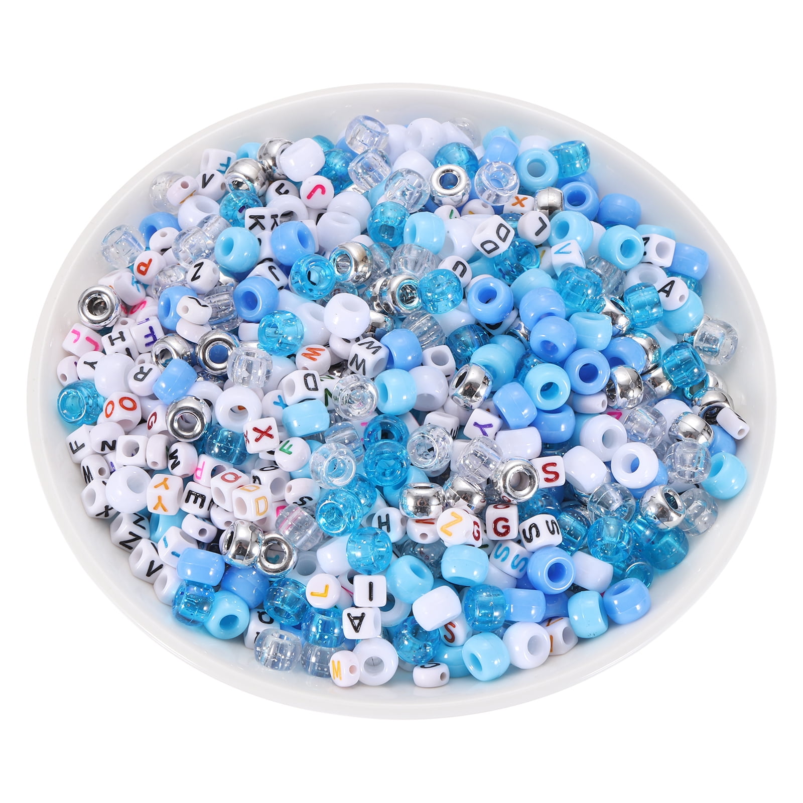 Uxcell 1000 Pcs Pony Beads 6 x 9 mm Acrylic Friendship Bracelet Making Kit with Letter Bead, Light Blue