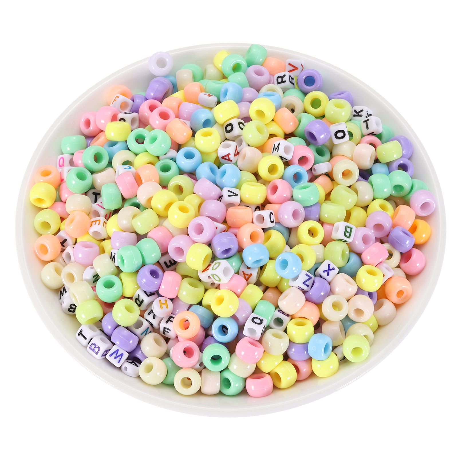 Uxcell 1000 Pcs Pony Beads 6 x 9 mm Acrylic Friendship Bracelet Making Kit with Letter Bead, Light Multicolor