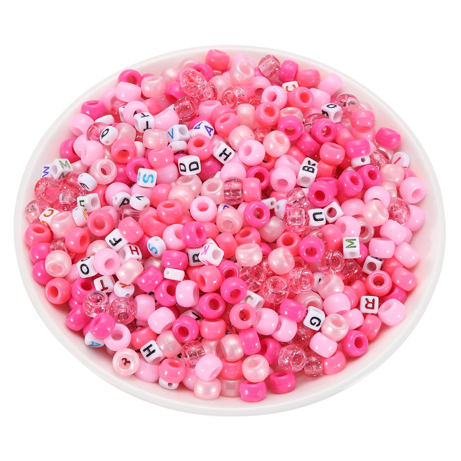 Uxcell 1000 Pcs Pony Beads 6 x 9 mm Acrylic Friendship Bracelet Making Kit with Letter Bead, Pink