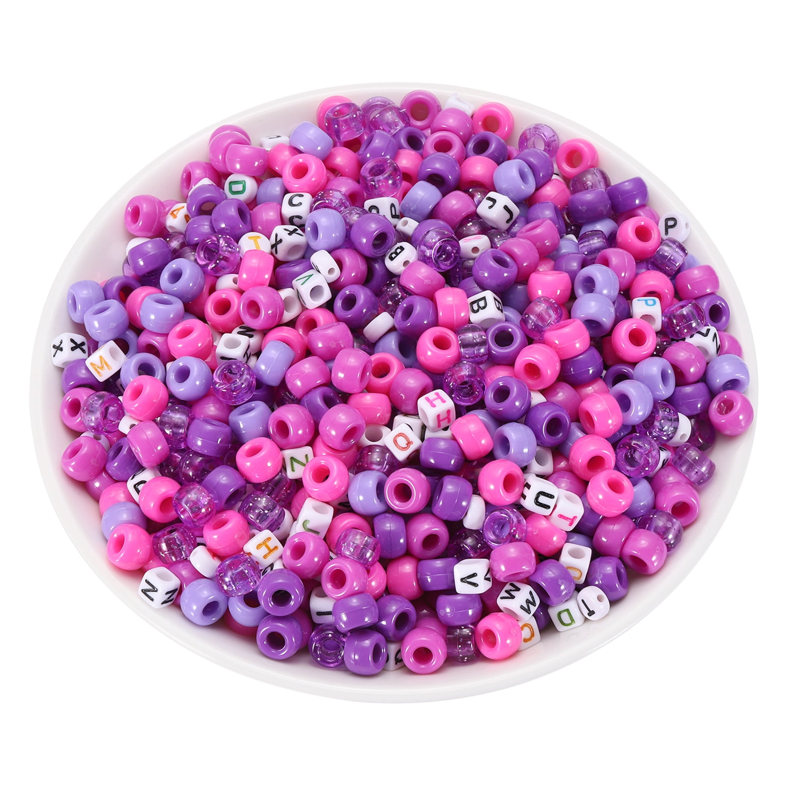 Uxcell 1000 Pcs Pony Beads 6 x 9 mm Acrylic Friendship Bracelet Making Kit with Letter Bead, Purple