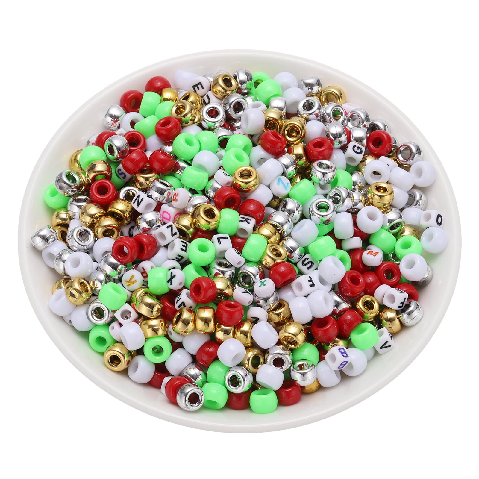 Uxcell 1000 Pcs Pony Beads 6 x 9 mm Acrylic Friendship Bracelet Making Kit with Letter Bead, Red/Green/White