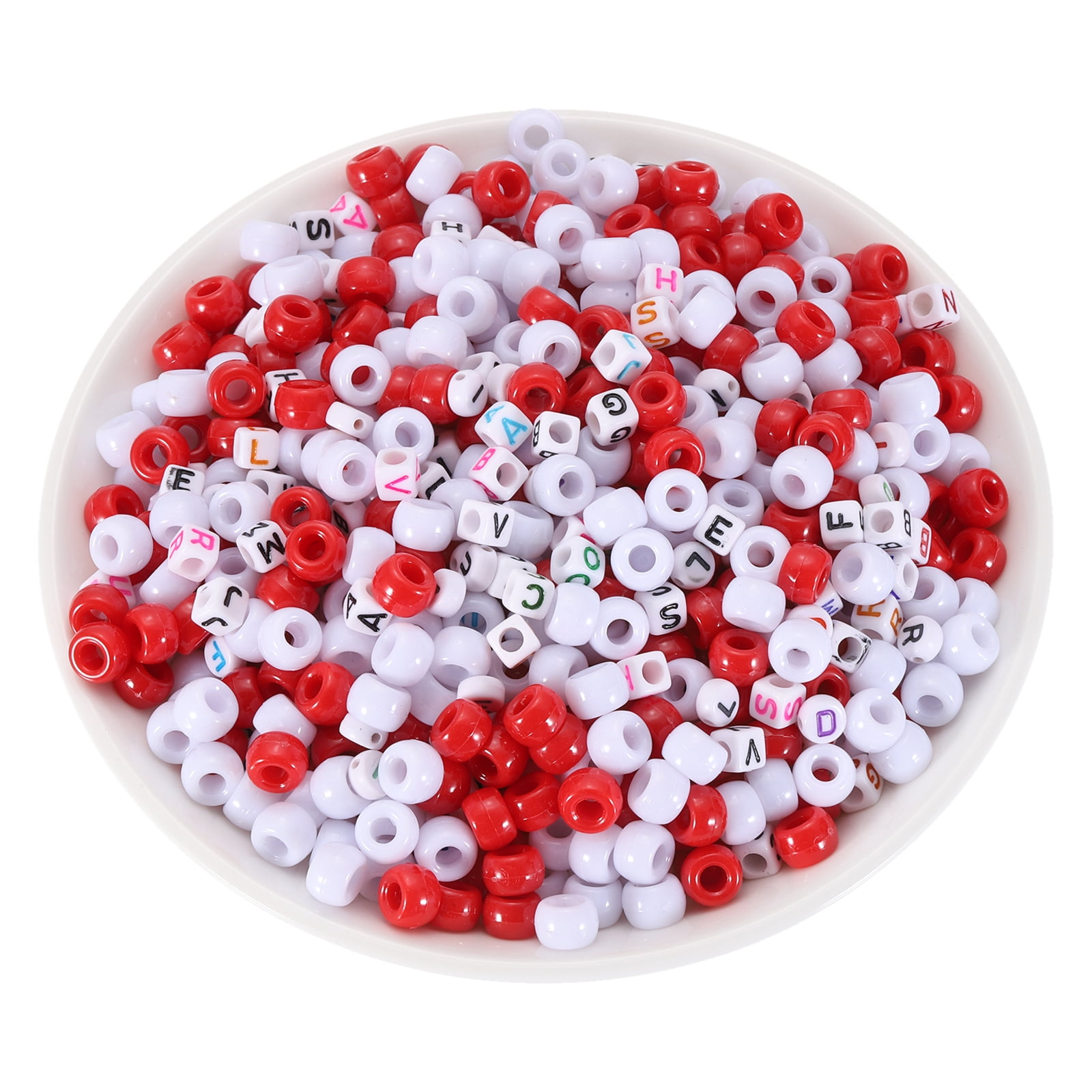 Uxcell 1000 Pcs Pony Beads 6 x 9 mm Acrylic Friendship Bracelet Making Kit with Letter Bead, Red/White