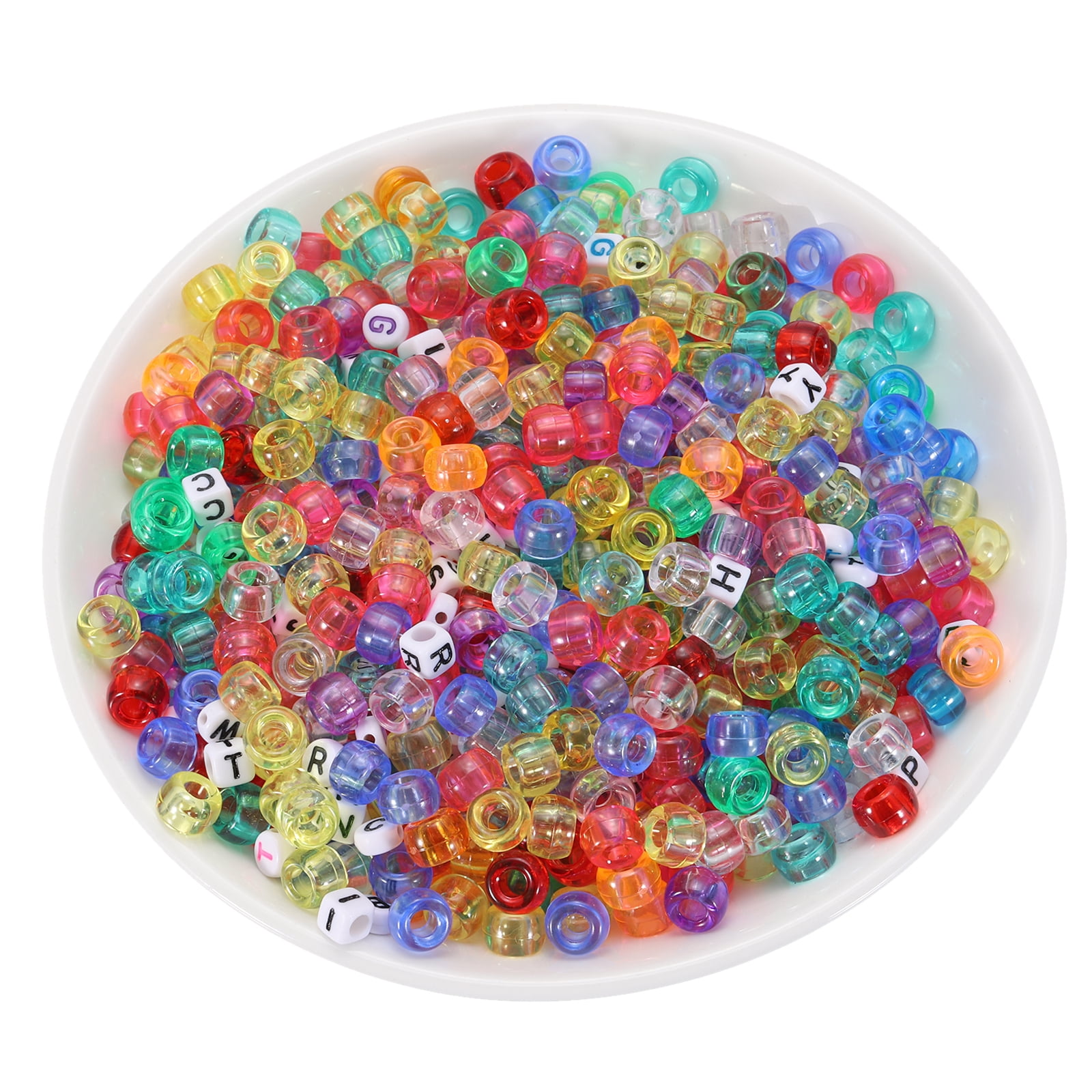 Uxcell 1000 Pcs Pony Beads 6 x 9 mm Acrylic Friendship Bracelet Making Kit with Letter Bead, Transparent Multicolor