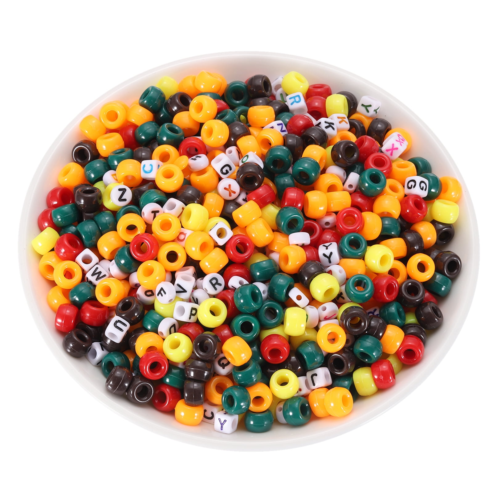 Uxcell 1000 Pcs Pony Beads 6 x 9 mm Acrylic Friendship Bracelet Making Kit with Letter Bead, Yellow/Brown/Green