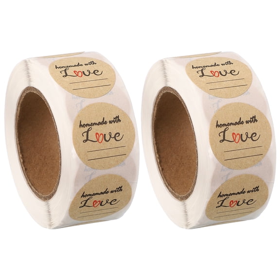 Uxcell 1000Pcs Handmade with Love Stickers, 1 Inch Kraft Paper Labels Blank Customer Appreciation Adhesive Sticker Roll for Baked Goods Packaging Wedding Party Envelope Seals,Brown