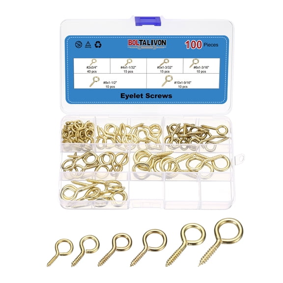 Uxcell 1000Pcs Screw Eyes, #000000-#20 Carbon Steel Zinc Plated Eyelet Screw Hooks, Small Self Tapping Eye Bolts for Hanging DIY Wood Artwork Pendants Indoor Outdoor, 9 Size, Blue