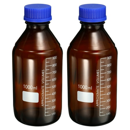Uxcell 1000mL Amber Reagent Media Graduated Glass Storage Bottle Blue Cap 2 Pack
