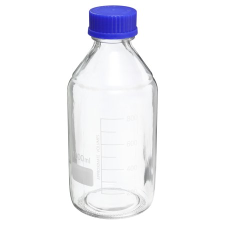 Uxcell 1000mL Clear Reagent Media Graduated Glass Storage Bottle Blue Cap