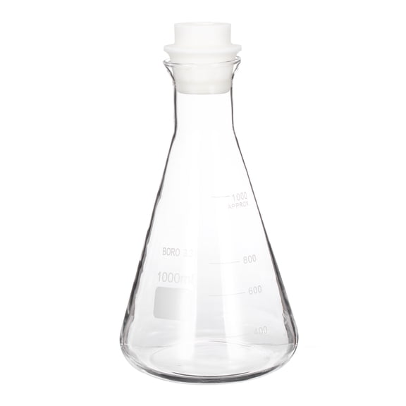 Uxcell 1000ml 33.8oz Wide Mouth Erlenmeyer Flask, 3.3 Borosilicate Glass Conical Flask with Sand Core Silicone Stopper Graduated Flasks Printed Scale for Laboratory, Clear