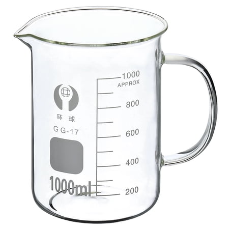 Uxcell 1000ml Glass Beaker with Handle, 3.3 Borosilicate Graduated Lab Measuring Cups