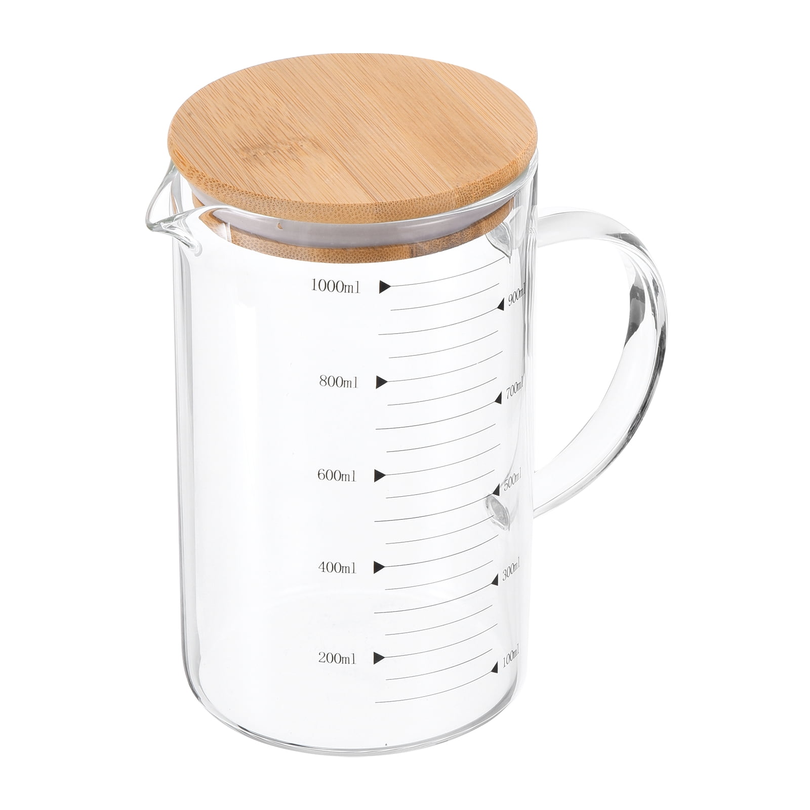 1000ml Clear Borosilicate Glass Measuring Cup with Wood Lid
