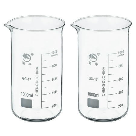 Uxcell 1000ml Tall Form Glass Beaker 3.3 Borosilicate Graduated Lab Measuring Cups 2 Pack