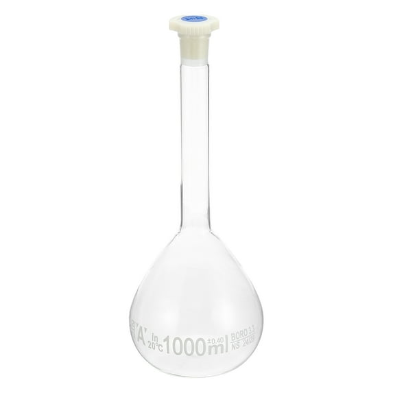 Uxcell 1000ml Tolerance 0.4ml 3.3 Borosilicate Glass Volumetric Flask with Plug Cap, Clear