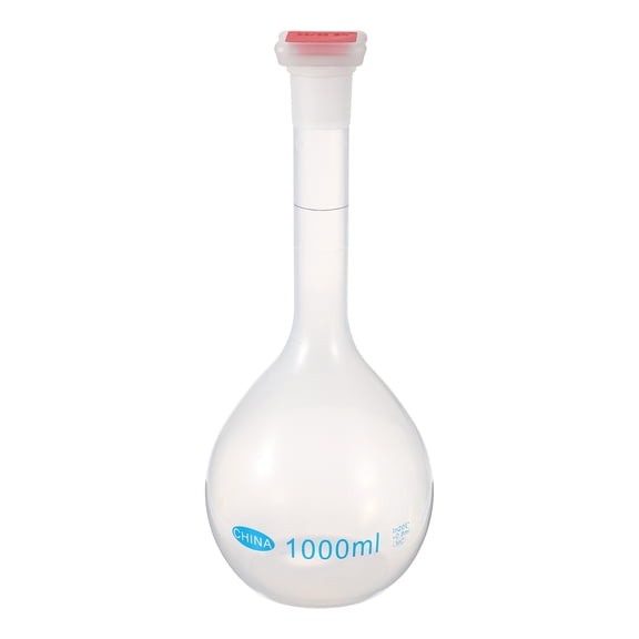 Uxcell 1000ml Volumetric Flask, Polypropylene Graduated Volumetric Measuring Flask with Red Plug Cap Tolerance 0.8ml for Laboratory Science Experiment, Clear