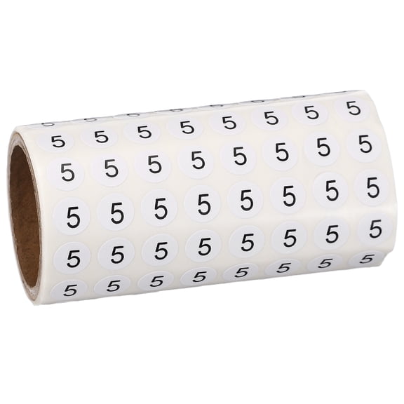 Uxcell 1000pcs 0.4" Number Stickers, Mini Number 5 Sticker Numbers Labels Round Small Vinyl Self Adhesive Label Circle Decals 1 Roll Dots for Photo Album Poster Organize Inventory, Black