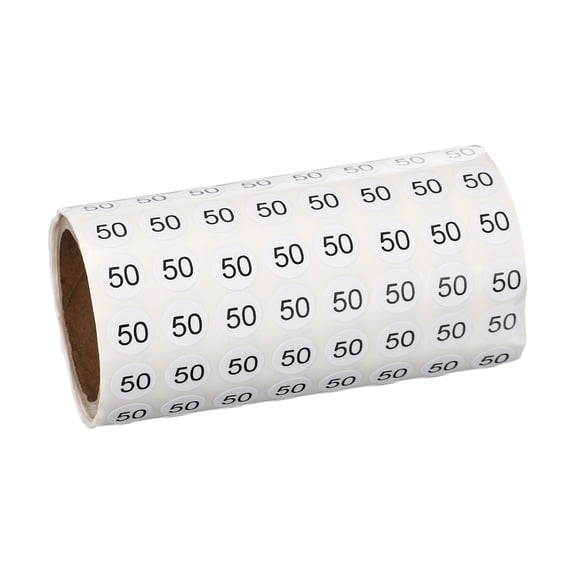 Uxcell 1000pcs 0.4" Number Stickers, Mini Number 50 Sticker Numbers Labels Round Small Vinyl Self Adhesive Label Circle Decals 1 Roll Dots for Photo Album Poster Organize Inventory, Black