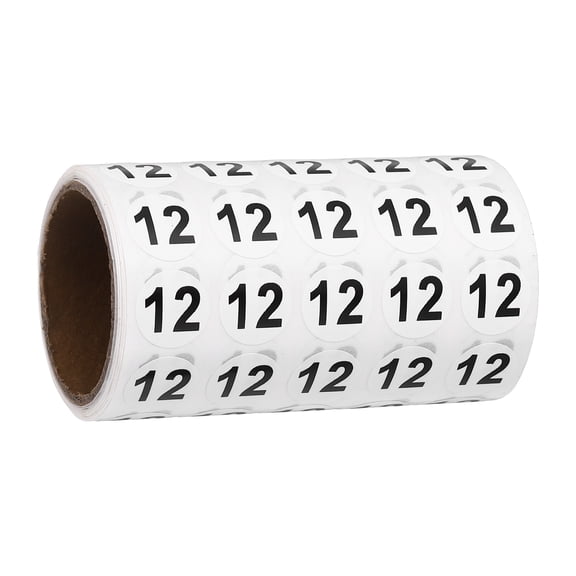Uxcell 1000pcs 0.6" Number Stickers, Number 12 Sticker Numbers Labels Round Small Vinyl Self Adhesive Label Circle Decals 1 Roll Dots for Photo Album Poster Organize Inventory, Black