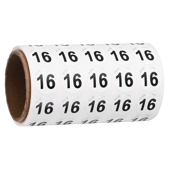 Uxcell 1000pcs 0.6" Number Stickers, Number 16 Sticker Numbers Labels Round Small Vinyl Self Adhesive Label Circle Decals 1 Roll Dots for Photo Album Poster Organize Inventory, Black