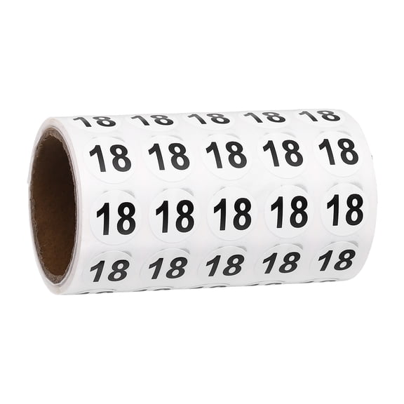 Uxcell 1000pcs 0.6" Number Stickers, Number 18 Sticker Numbers Labels Round Small Vinyl Self Adhesive Label Circle Decals 1 Roll Dots for Photo Album Poster Organize Inventory, Black