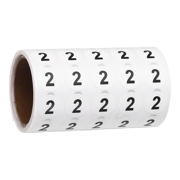 Uxcell 1000pcs 0.6" Number Stickers, Number 2 Sticker Numbers Labels Round Small Vinyl Self Adhesive Label Circle Decals 1 Roll Dots for Photo Album Poster Organize Inventory, Black