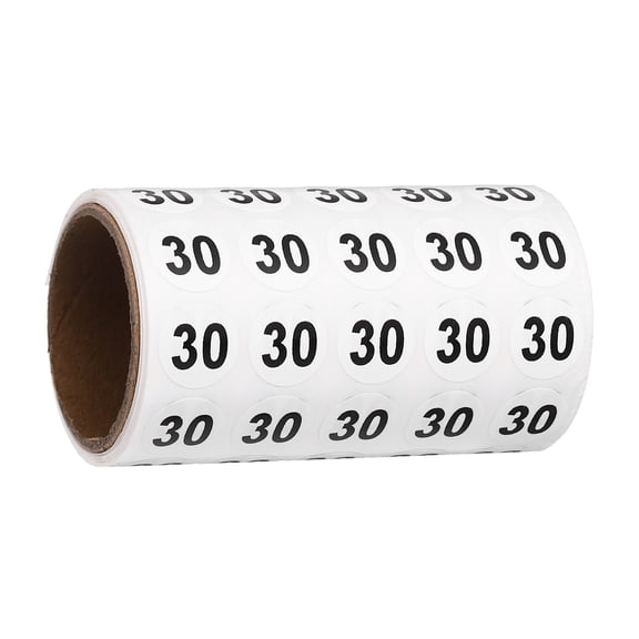 Uxcell 1000pcs 0.6" Number Stickers, Number 30 Sticker Numbers Labels Round Small Vinyl Self Adhesive Label Circle Decals 1 Roll Dots for Photo Album Poster Organize Inventory, Black